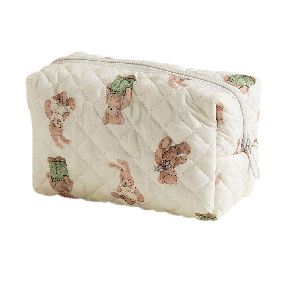 Portable Flower Printed Cosmetic Bag Large Capacity Travel Organizer Makeup Bag Storage Bag
