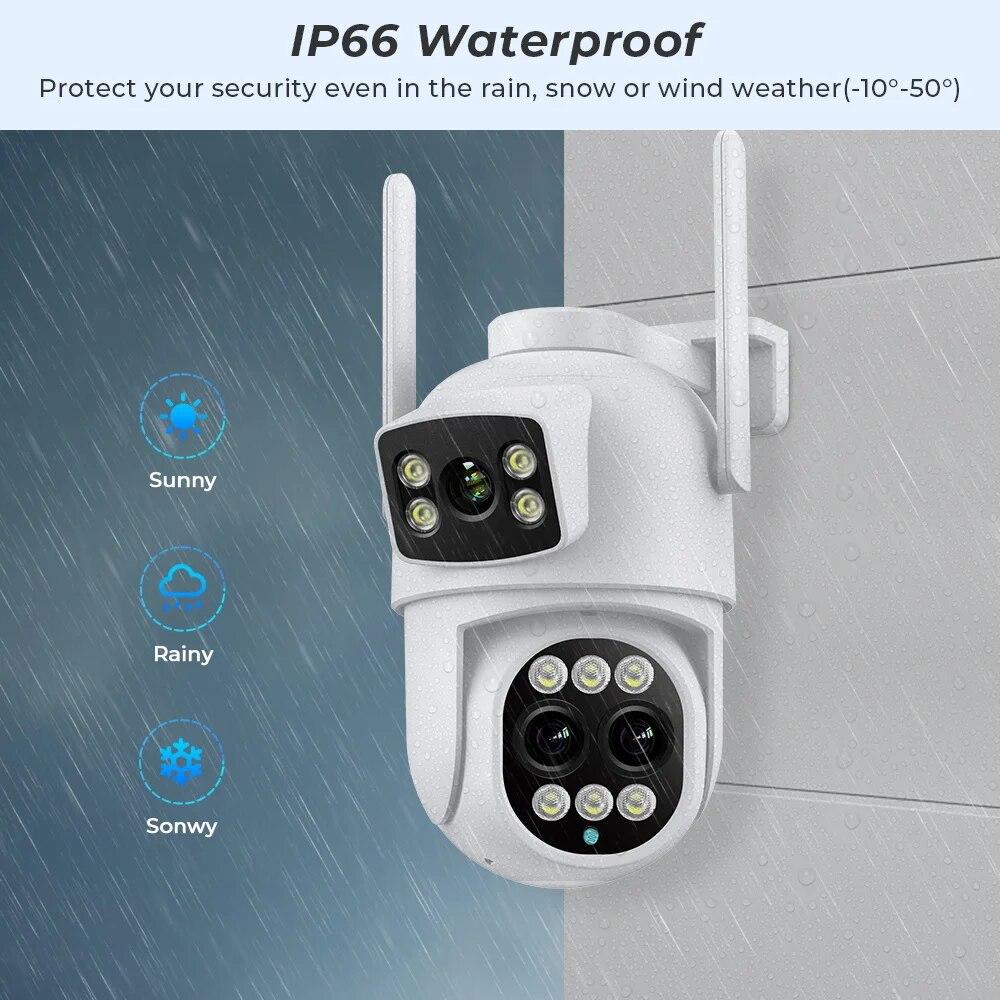 2024 New EU 9MP PTZ Wifi Camera Dual Screen 8X Digital Zoom Human Detection Outdoor Security Protection CCTV Surveillance IP Camera iCSee