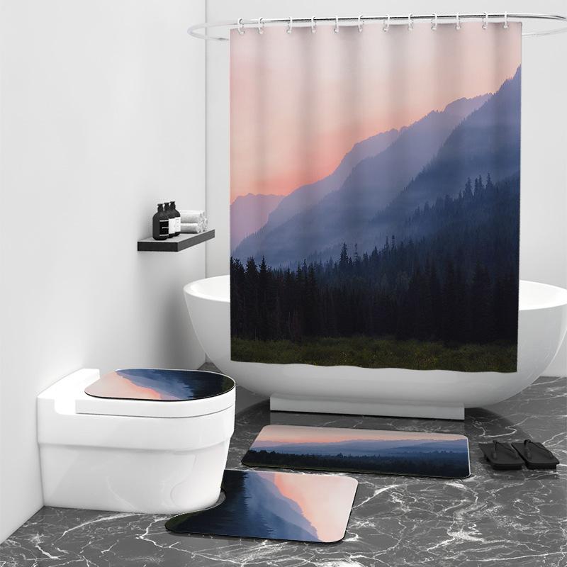 

Dense Jungle Theme Digital Printing Shower Curtain Bathroom Blocking Curtain Bathroom Four-Piece Set Floormat40x60cm