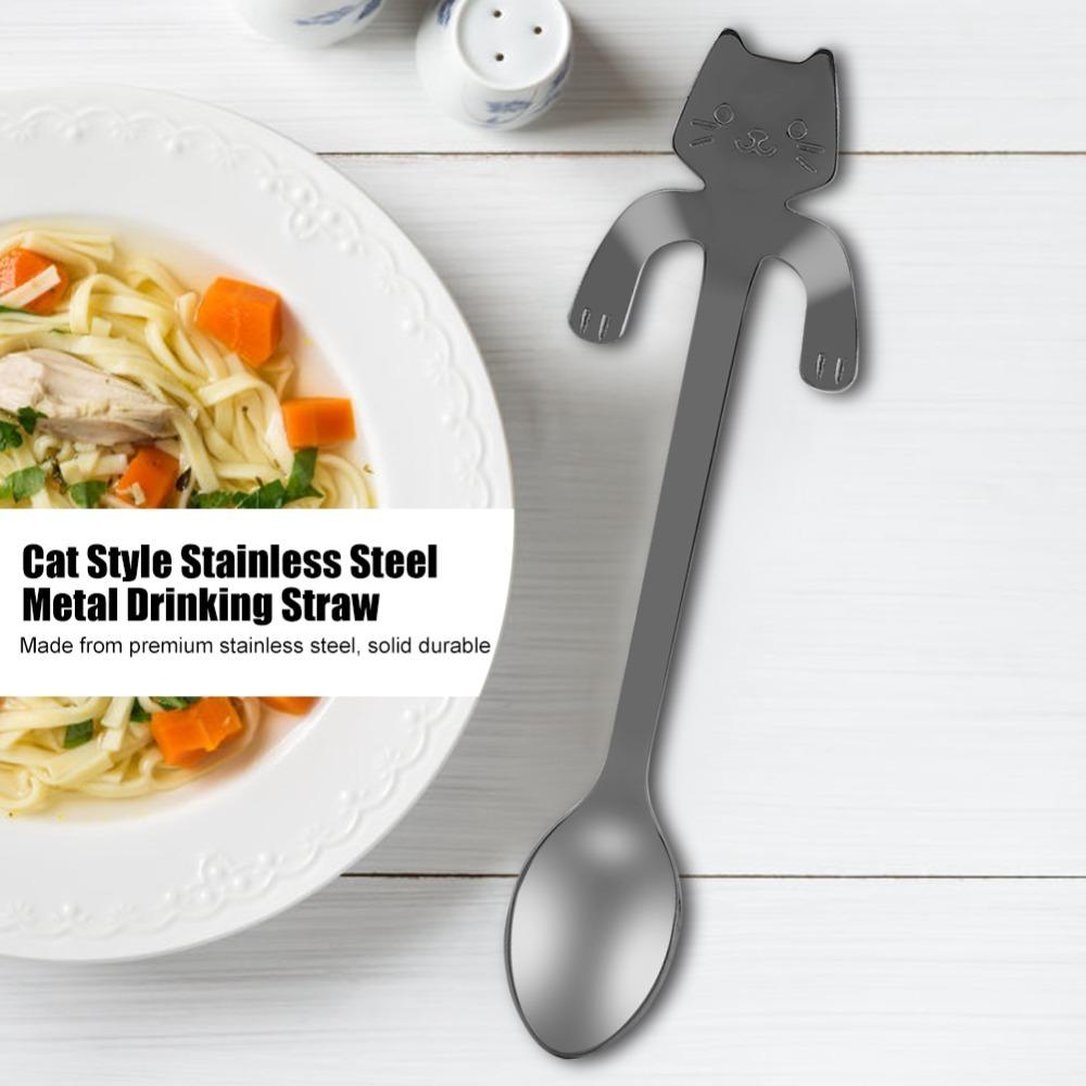 4Pcs Cat Shaped Mini Spoon Polished Table Spoon Cat Style Coffee Spoon Dessert Serving