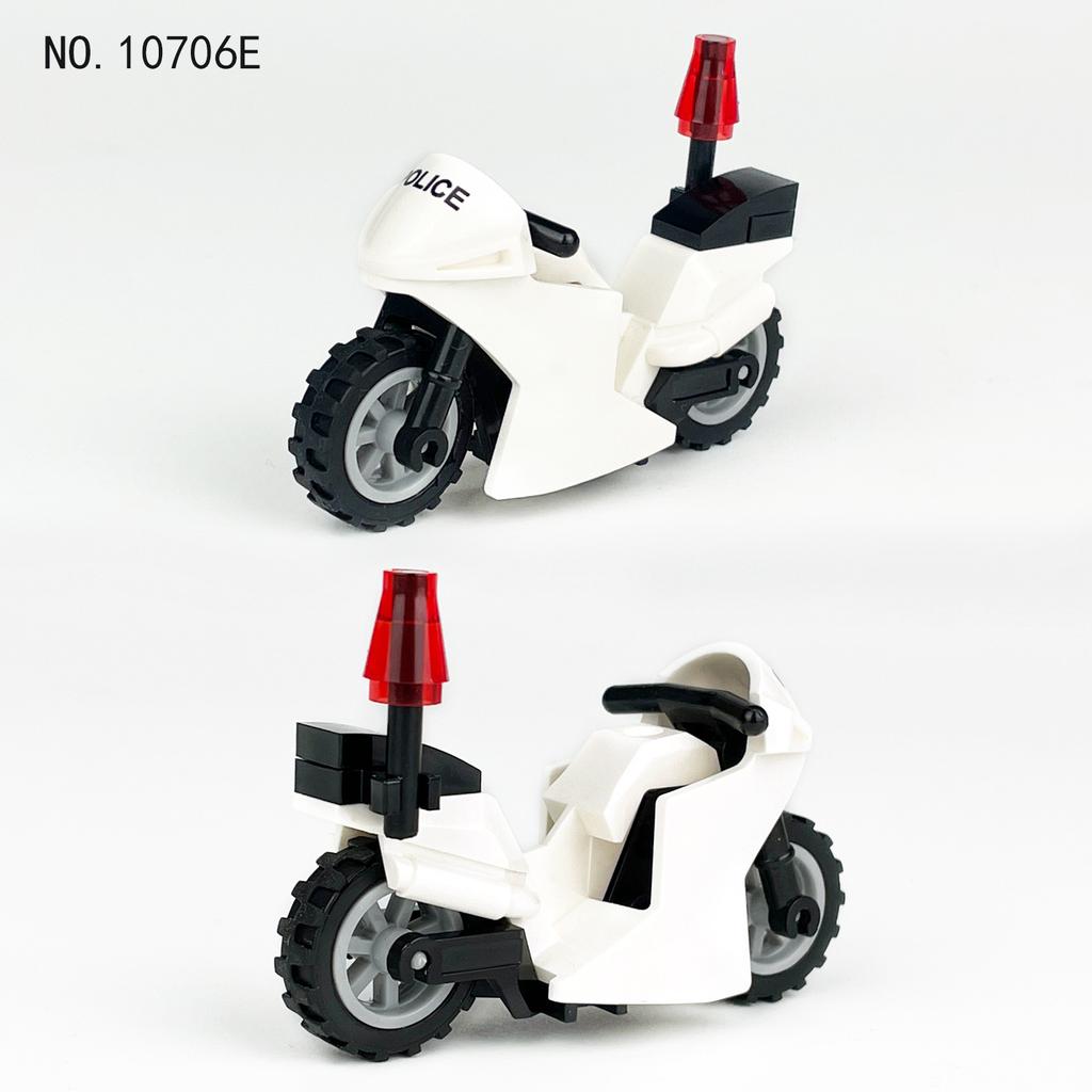 10706E White Motorcycle Police Cars Patrol On Guard for Children Building Toy Blocks
