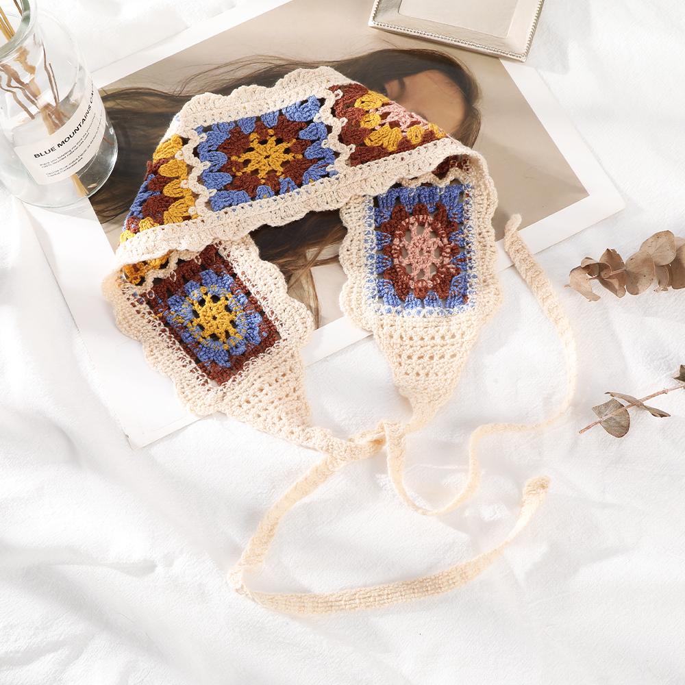 

Богемный вязаный крючком тюрбан, повязки для волос, винтажный модный шарф для волос для женщин, вязаный крючком, праздничный повязка на голову, аксессуары для волос