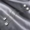 Pearl Square Zircon Long Stud Earrings