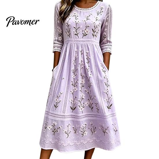 Slimming Waist Cinching Midi Dress Autumn Floral for Women, Long Sleeve Bohemian A Line Chic Dresses Shopping Dress, Vintage Waist-Cinching