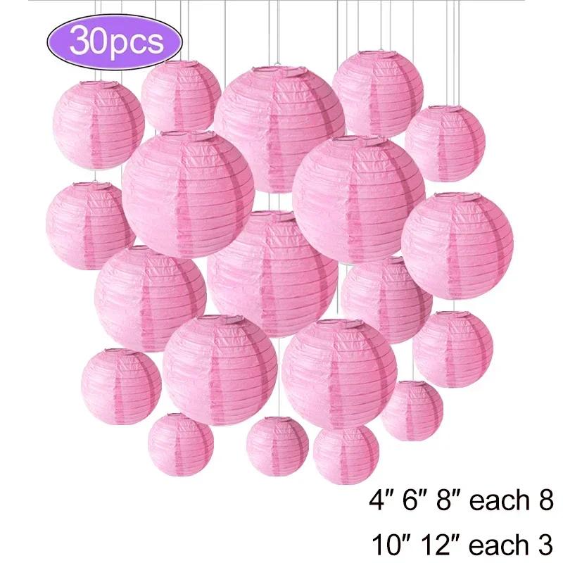 30Pcs Round Paper Lantern Wedding Decor Flowers Ball Lampion DIY Hanging Pompom Crafts Home Christmas Birthday Party Supplies