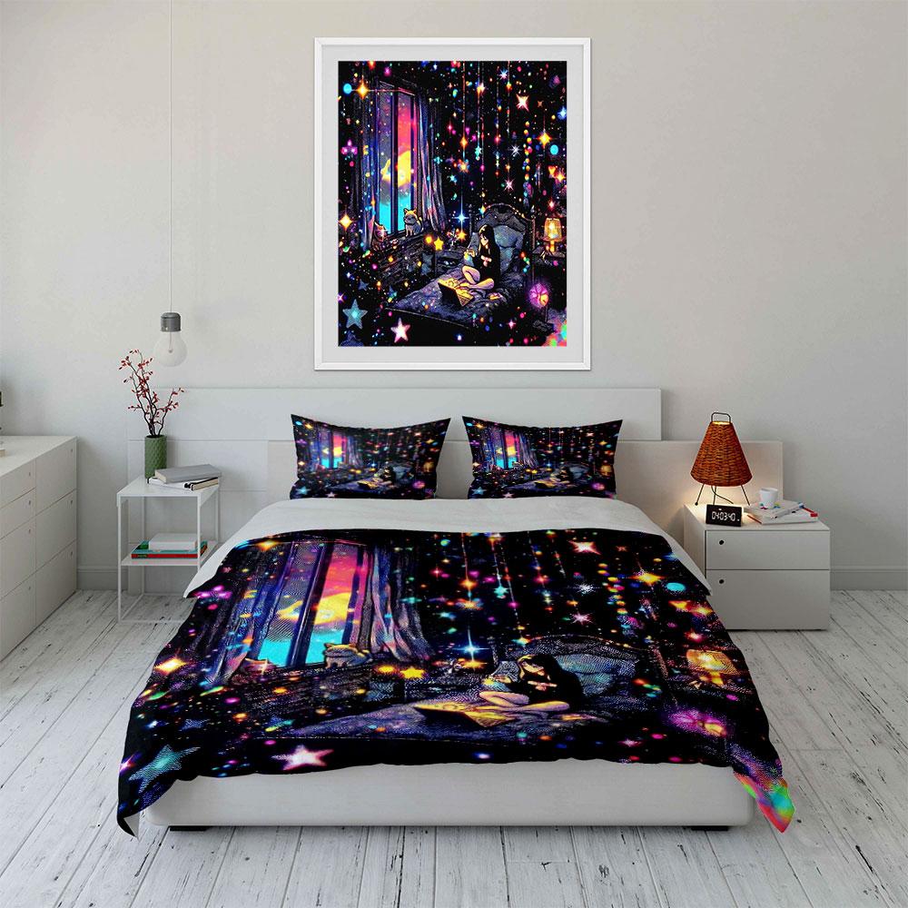 Starry Night Bedroom Decor Soft Comfortable Duvet Cover Bedding Set Included 1*Duvet Cover & 2*Pillowcases, Gift