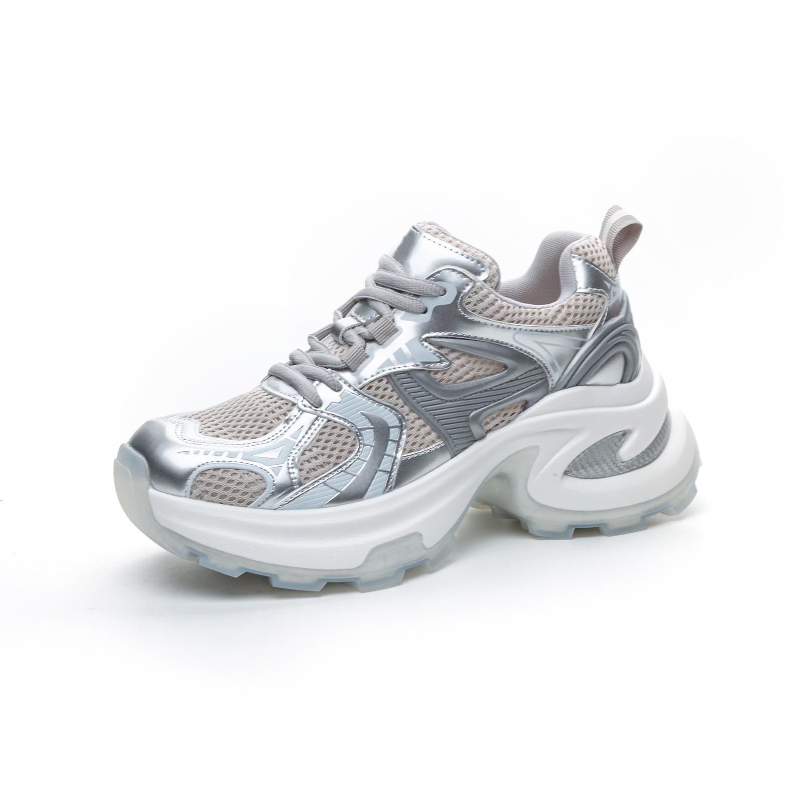 

Women s spring summer new silver thick-soled heightening mesh breathable casual versatile sports shoes women s tide 35 срібло сірий колір