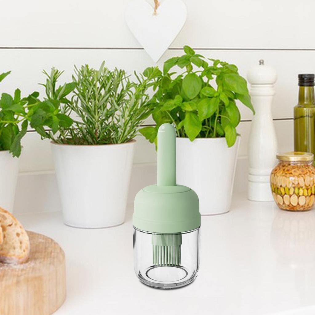 2 x Olivenölflasche mit Silikonpinsel, Ölglas aus Glas, hitzebeständig, Grillpinsel für Küche, Salat, Grill, Haushalt, Gebäck