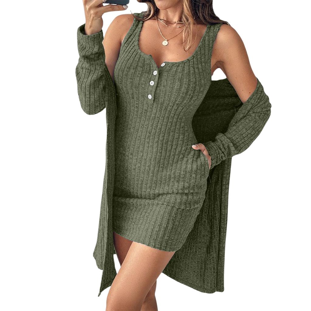 Women's Comfortable Casual Fashionable Color U-neck Vest Dress Jacket Two-piece Set