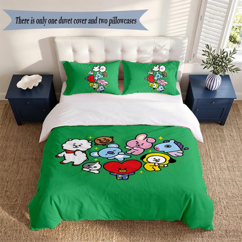 BT21 3‑Piece Bedding Set Soft Microfiber Duvet Cover Pillowcases Comfortable Bed Linen for Bedroom Decoration