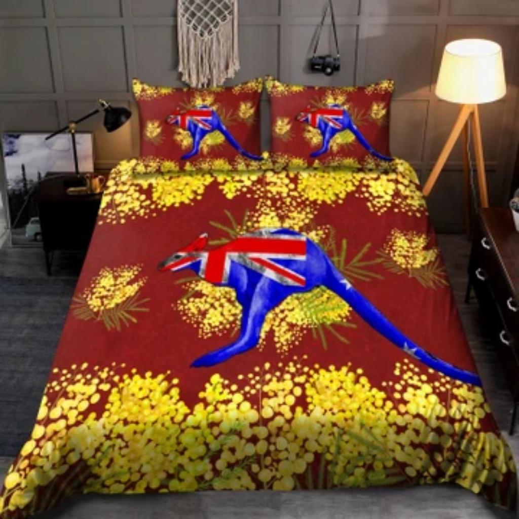 Duvet Cover Set Aboriginal Bedding Set, Australia Kangaroo Running Lizard Art Bedding Cover