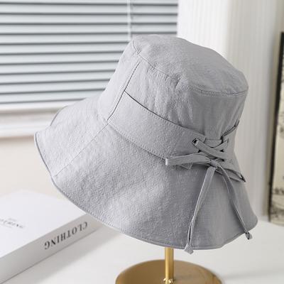 Spring Summer Women's Bucket Hat With Rope Bow Sun Hat Sunshade Breathable Fisherman Cap Sunscreen Foldable Travel Sunhat Casual