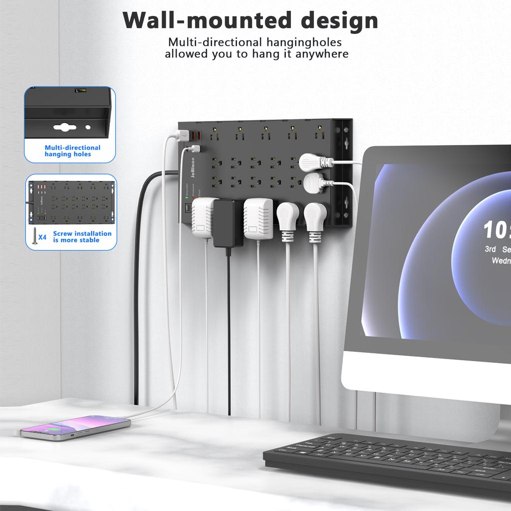 US Stecker Mehrfachsteckdose AC Steckdose 2m Verlängerungskabel USB Steckdose Smart Überspannungsschutz Netzwerkfilter Heim Büro