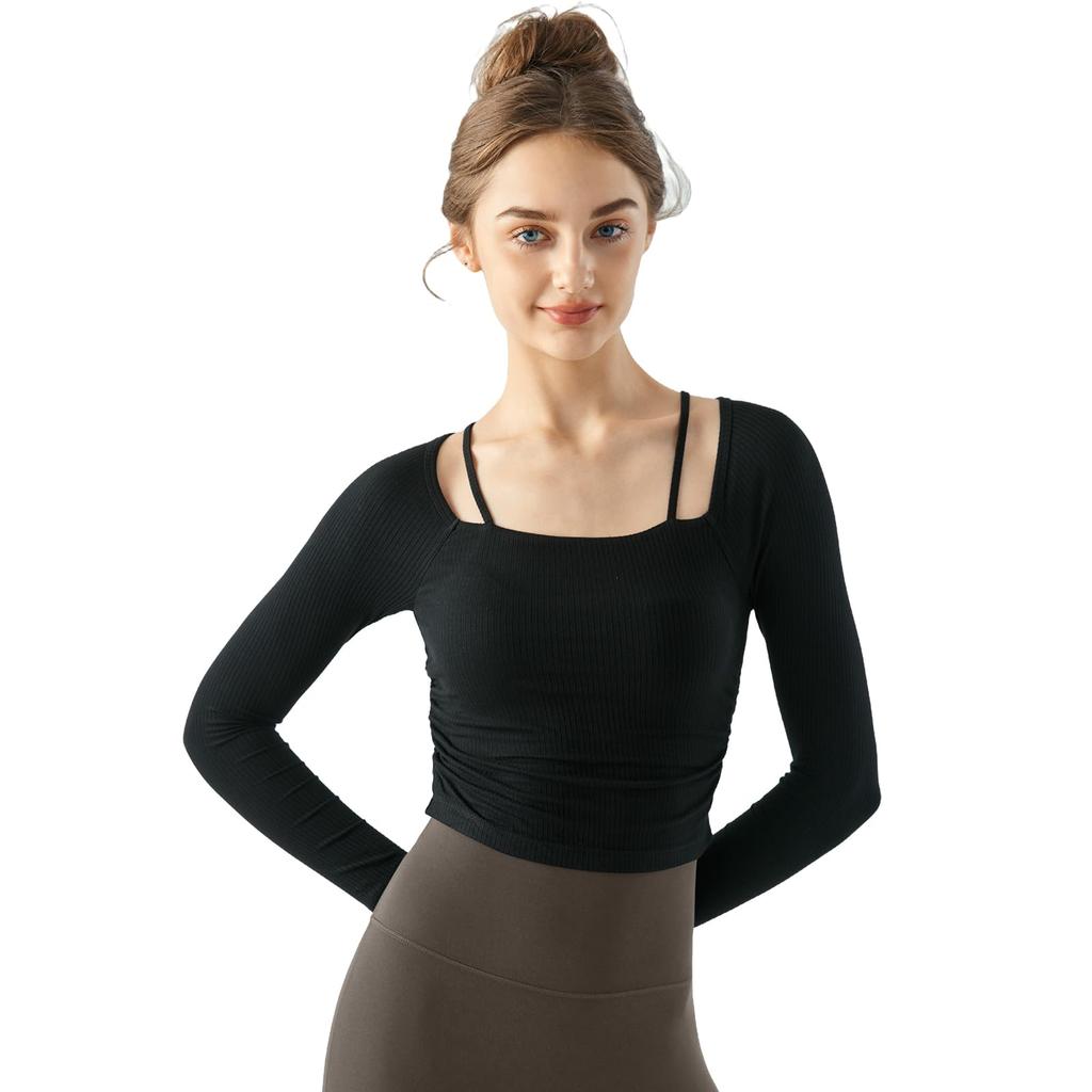 MORGEN SKY Yoga Long Shirt with Sportswear for Fitness and Solid Stylish Long Sleeve CX651 Women's Top, Sleeve, Cups, Training, Sweat-Wicking,