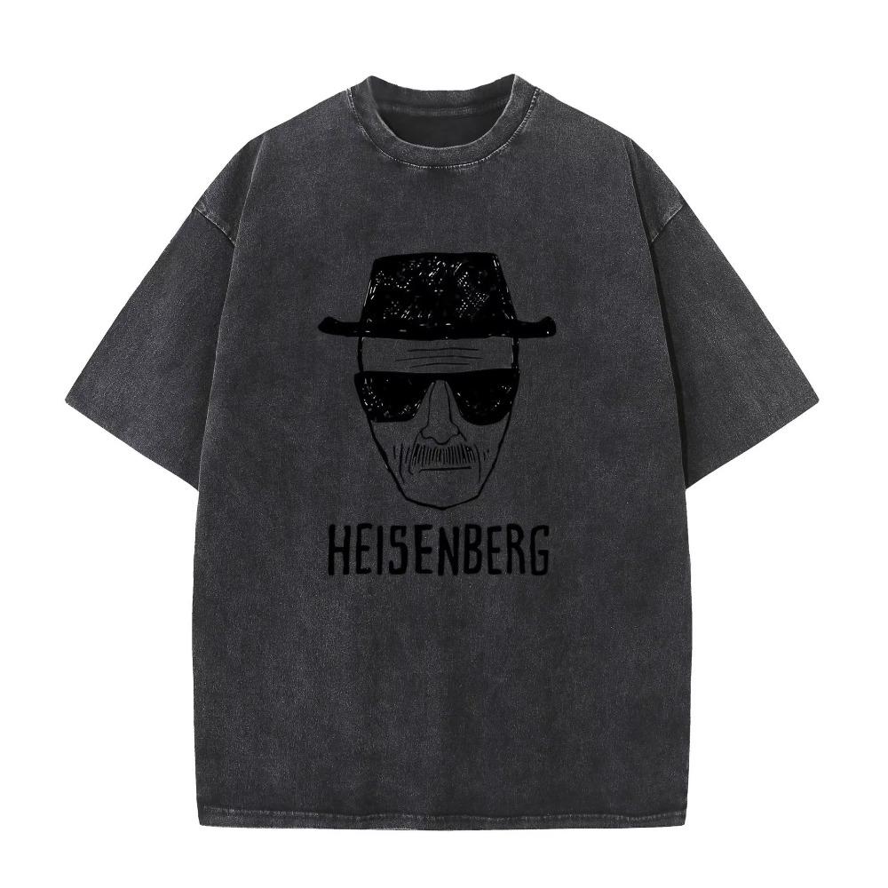 Heisenberg Breaking Bad Graphic Vintage Washed T-Shirt, Oversized Cotton Tee, Streetwear Summer Tops TV Series Graphic Tee L