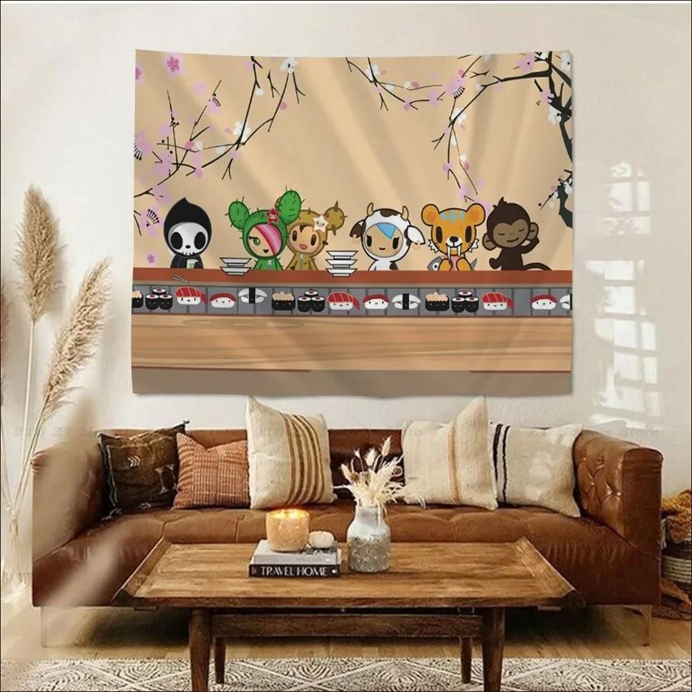 Japanese Tokidoki Tapestry Tapestry Art Printing Indian Buddha Wall Decoration Witchcraft Bohemian Hippie INS Home Decor