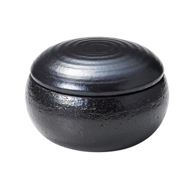 Banko Ware Round Rice Container (large), Black Glaze, Holds 2 Cups of Rice, Approximately 16cm In Diameter, Microwave Safe, Made In Japan, Item Number