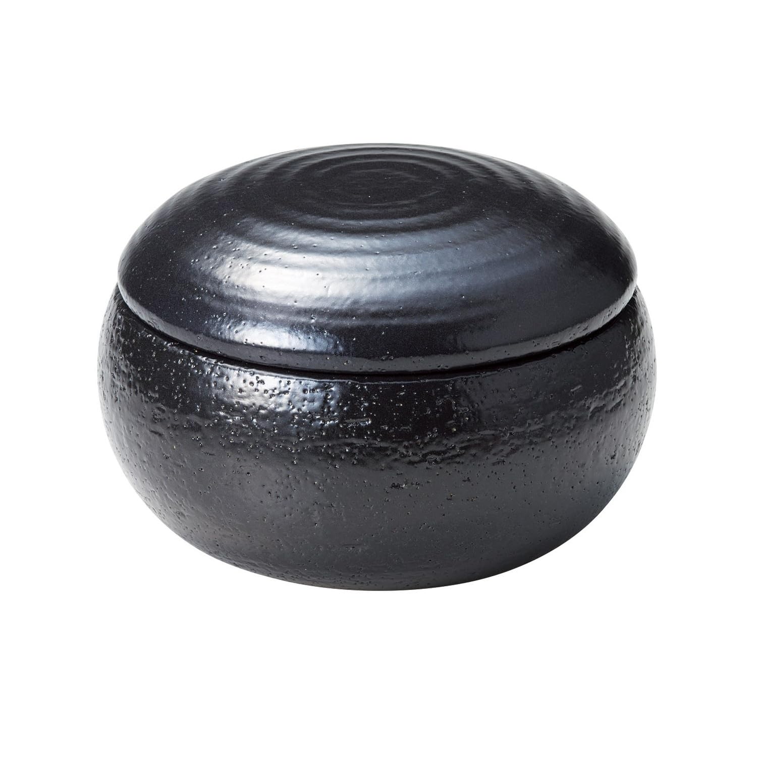 

Banko Ware Round Rice Container (Large), Black Glaze, Holds 1.5 Cups, Approx. 16cm Diameter, Microwave Safe, Made in Japan, Product Number 18823
