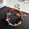 Small Novelty Red Striped Dog Phone Lanyard With Colorful Beads And Flower Design For Kids And Adults
