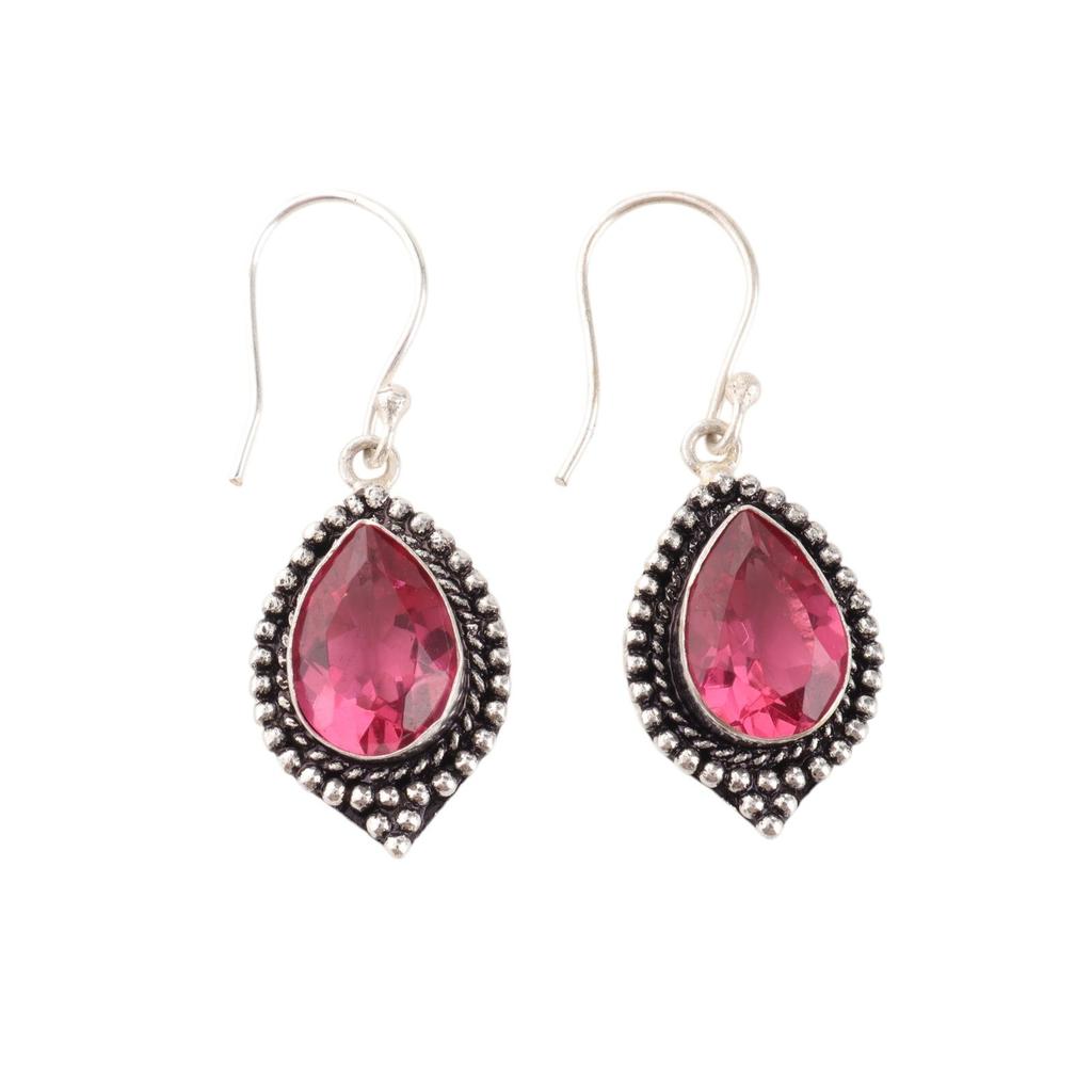 Pink Tourmaline Gemstone Earrings 925 Sterling Silver Handmade Jewelry For Her EE-164-7