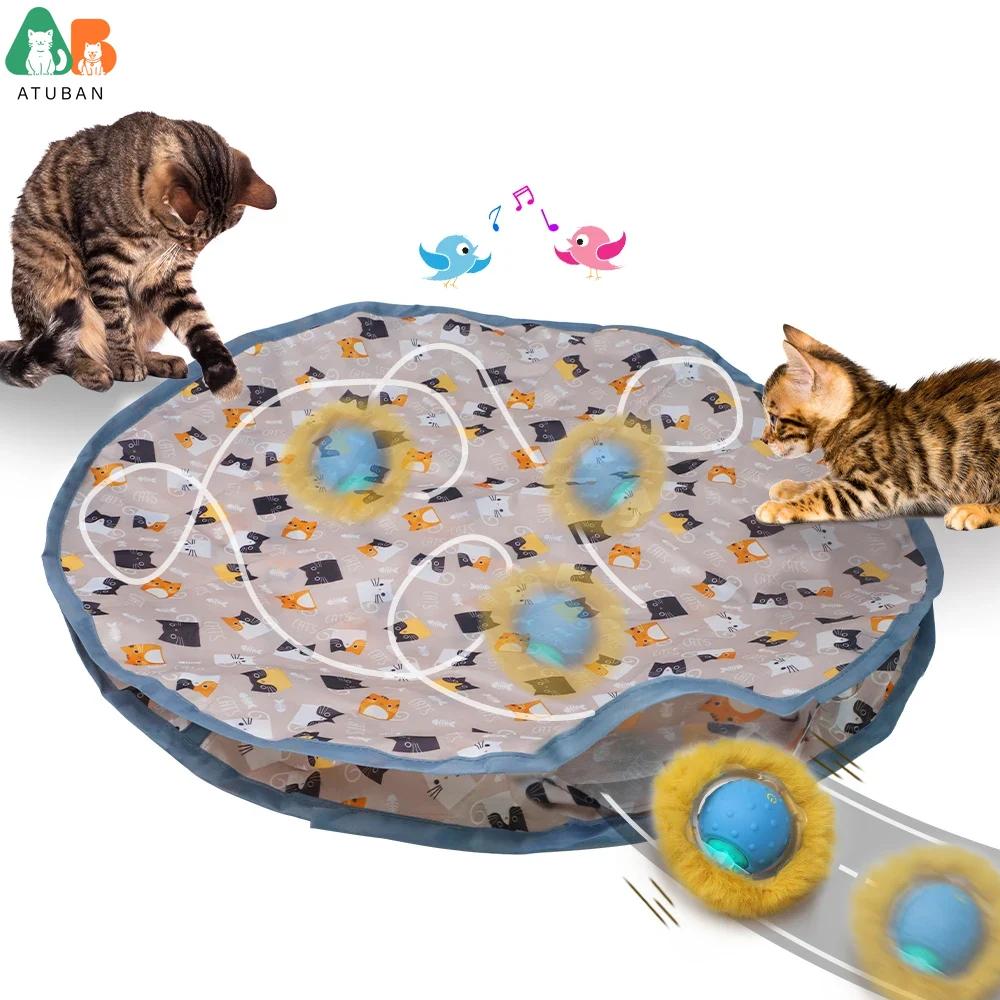 Rolling in Pouch Cat Toys Interactive Ball Hide and Seek Cat Catching Game Ball Motion Activate Chirping Smart Cat Toy Exercise