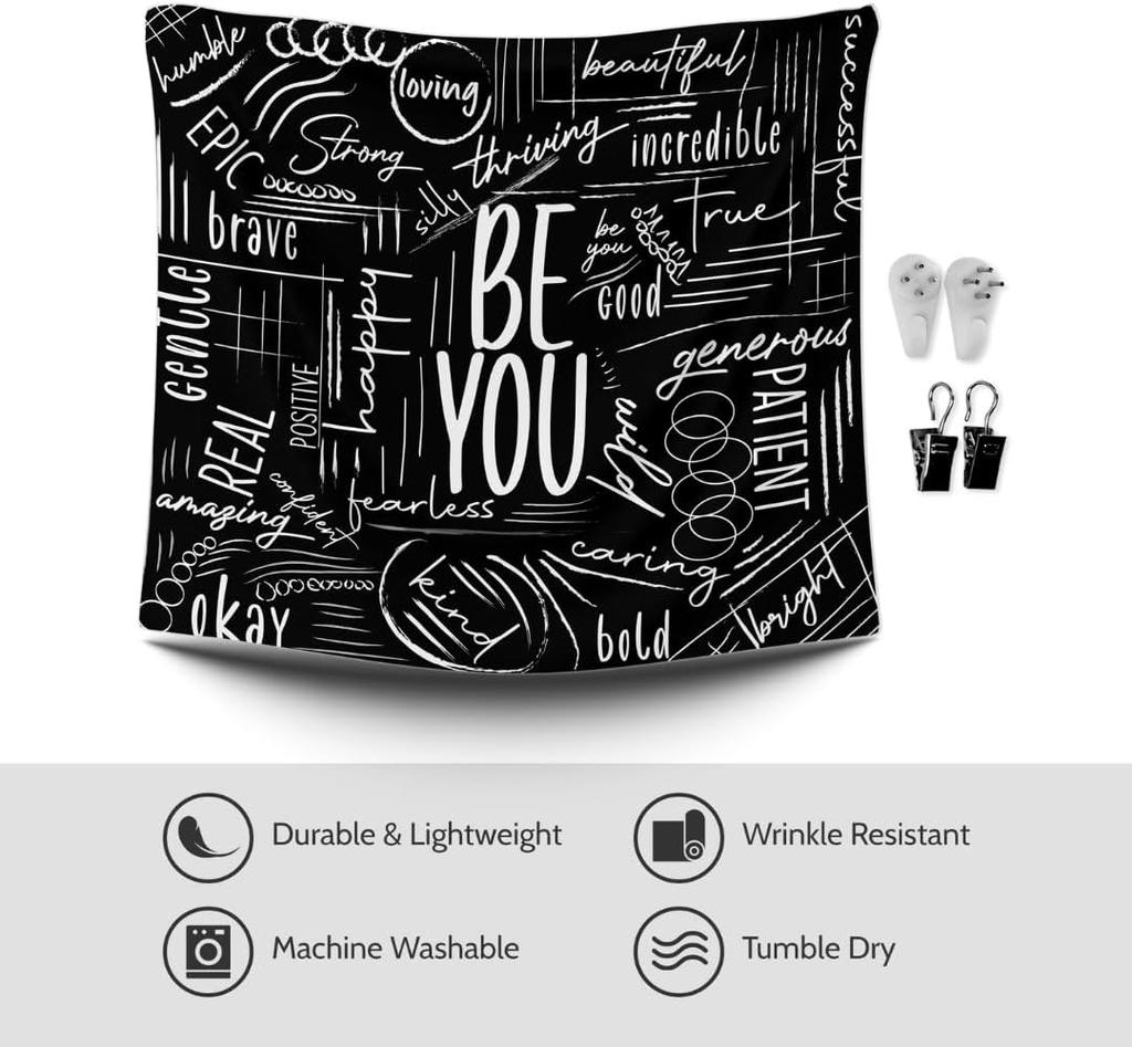 Black Tapestry Wall Hanging, Extra Large for Bedroom, Classroom, Dorm Room Decorations, Motivational Inspirational - 79L x 59H
