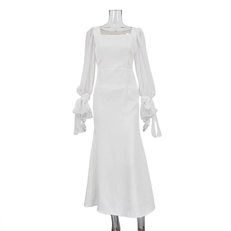 

Solid Color Square Neck Hip Hugging Dress Solid Color Square Collar Sheath Dress White L