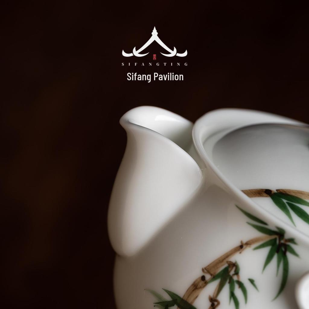Hand-Painted White Porcelain Teapot with Anti-Scalding Handle and Built-in Filter - Chinese Kung Fu Tea Set