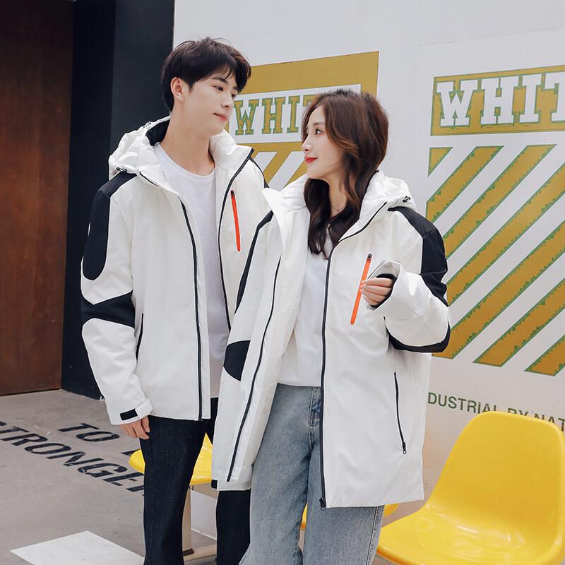 

Winter new men s and women s short hooded white duck down jacket couple trend outdoor wear waterproof M