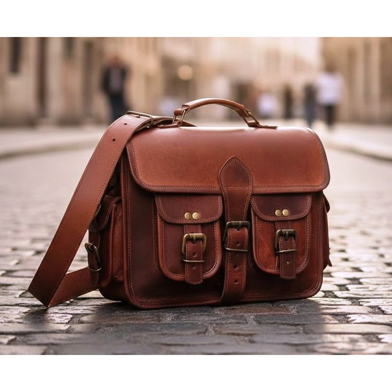 

Чоловіча справжня вінтажна шкіряна сумка для ноутбука Handdecore через плече Портфелі 11 x 9 x 3 in коричневий