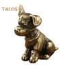 Brass Dog Figurine Vintage Puppy Model Mini Animal Metal Statue Sculpture Tea Pet Desktop Feng Shui Desktop Decoration Ornament