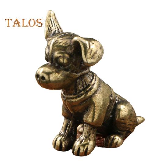 Brass Dog Figurine Vintage Puppy Model Mini Animal Metal Statue Sculpture Tea Pet Desktop Feng Shui Desktop Decoration Ornament