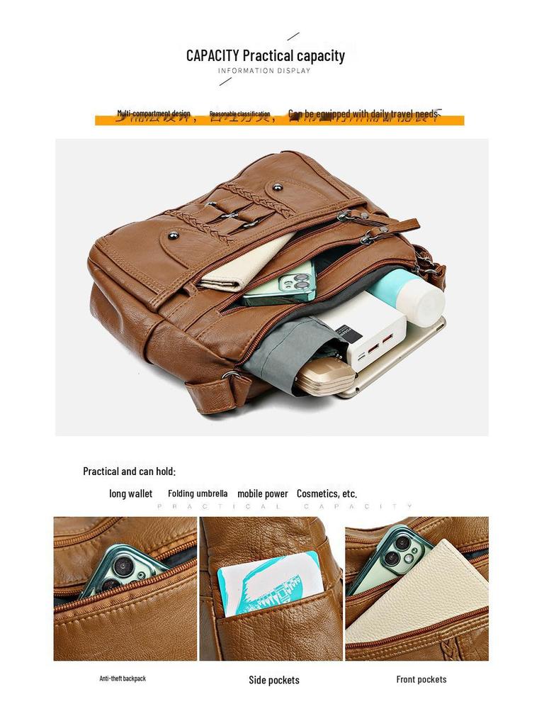 Crossbody-väska med stor kapacitet: Koreansk stil, Mjukt läder, Flera fack, Elegant och enkel design
