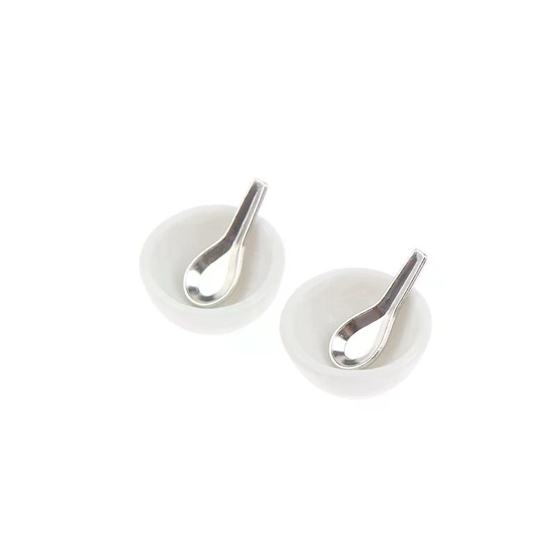 4pcs/set 1:12 Dollhouse Miniature Mini Ceramic Bowl Soup Spoon Model Toys