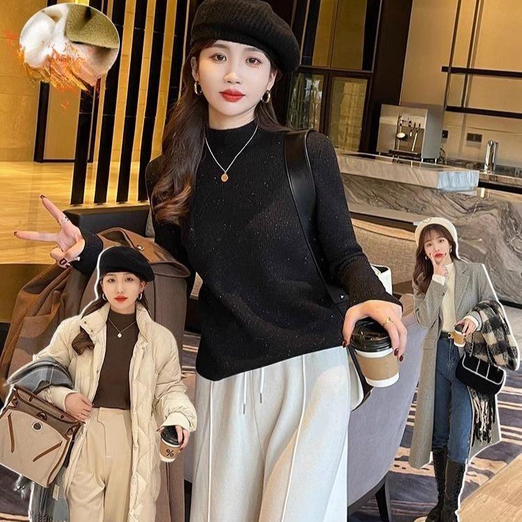 Zesílený svetr Pulovr s polovičním rolákem s fleecovou bundou pro ženy a jednodílný fleecový teplý pletený svetr