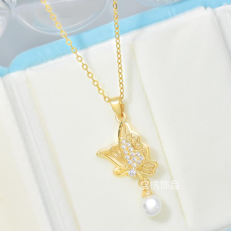 

Ожерелье-бабочка из титановой стали, женский дизайн, простое, темпераментное, с микроинкрустацией, подвеска на цепочке, ювелирное изделие