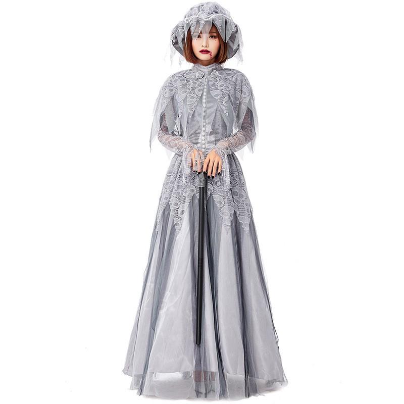 Japanese Vintage Skull Ghost Bride Costume Halloween Cosplay Lace Princess Dress Women