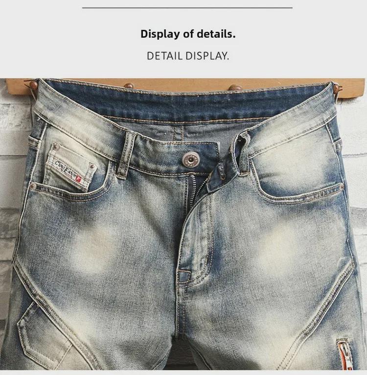 Pánské 2024 Retro Odřené Džínové Motorkářské Šortky - Letní High Street Móda, Středně Dlouhý Pětiprvkový Styl