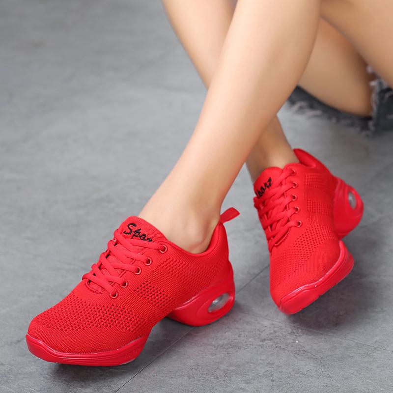 Women Lightweight Profession Dance Shoes Breathable Modern Jazz Casual Sneakers Non Slip Mid Heel Jogging