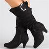 Botas de Inverno Femininas 2026 Moda Sexy Lady Botas de Cano Médio Salto Alto Camurça Sintética Fivela Botas Curtas Botas de Neve Peludas Mulheres