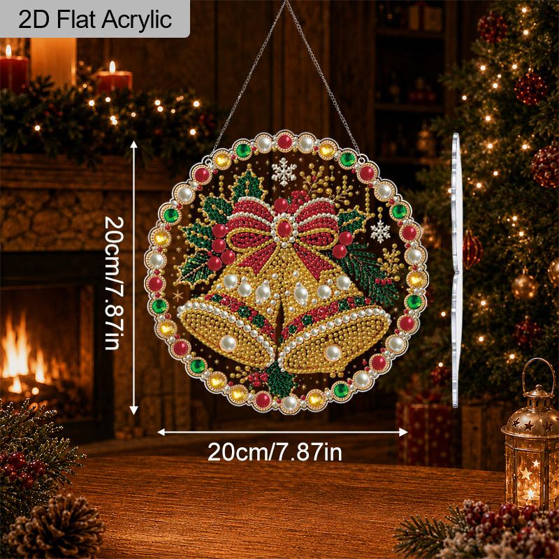 2D Flat 1pc Christmas Pearl Diamond Art Hanging Kits, 3D Mixed‑Sized Beads Craft, DIY Acrylic 25cm/20cm Pearl Diamond Painting Hanging Ornament