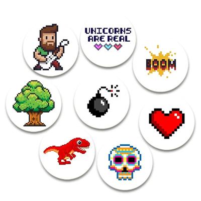 32/44/58mm Cartoon Pixelmuster Anstecknadel, Roboter/Game Over/herzförmige Ansteckplakette, Handgefertigte Runde Broschen, Reversnadel für Rucksack Kleidung Accessoire