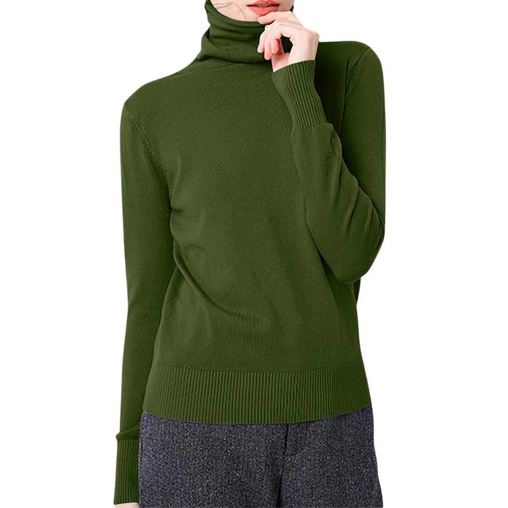 Women's Casual And Fashionable Knitted Pile Collar Solid Color Long Sleeved Top