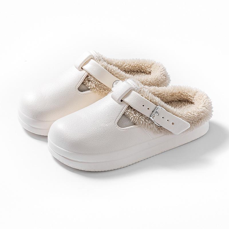 

Баотоу домашние тапочки осень-зима для дома в помещении и на улице модная пряжка на ремне теплые хлопковые туфли на толстой подошве size 40-41 [size 1-2 smaller shoes]