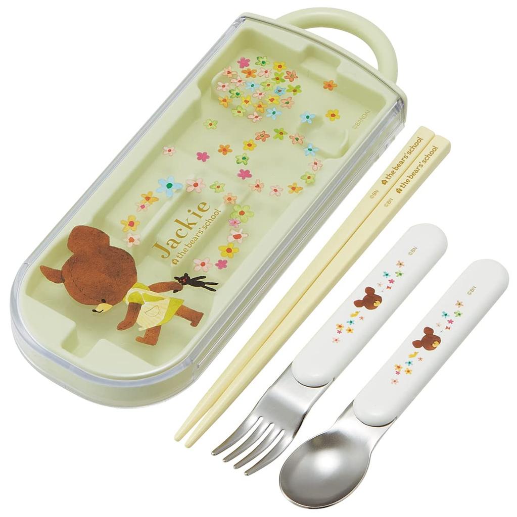 Skater Lunch Box Trio and Made in TACC2AG Children's Set, Chopsticks, Spoon, Fork, Kids' Cutlery, Antibacterial, Easy-Open Slide-Open, Japan, "The