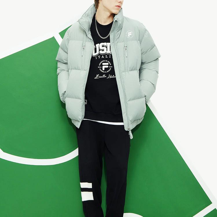 Fila Fusion Letter Zipper Stand Collar Long Sleeve Warm Windproof Puffer Jacket Men outerwear Gray T11M345905F-GY