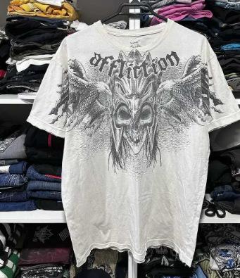 2024 new t-shirt white afflict short-sleeved printed crew neck short-sleeved devil wings loose top hot-selling S белый