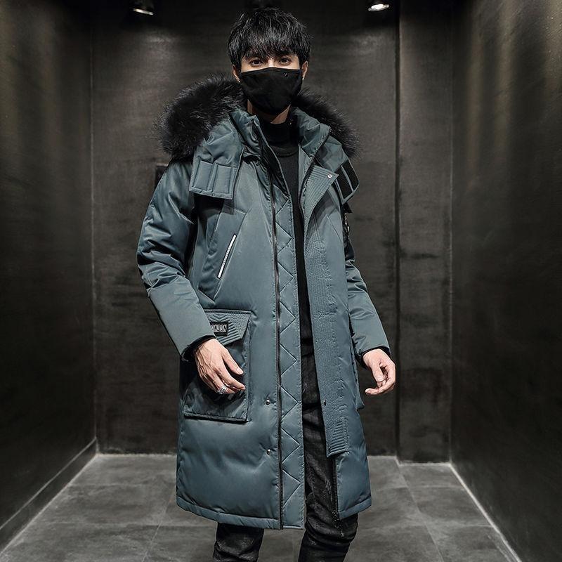 Winter Mid-length Down Jacket Men's White Duck Down Thick Warm Over-the-knee Jacket