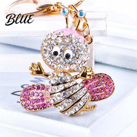 Wear-resistant Keychain Sparkling Rhinestone Bee Cute Animal Key Ring Bag