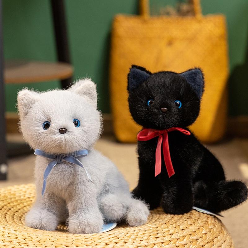 Novos Brinquedos de Pelúcia Querido Gatinho Fofos Pose Sentada Fofinhos Realistas Laço de Fita Boneca Gato Adoráveis Animais de Estimação de Mesa Presente Elegante para Meninas